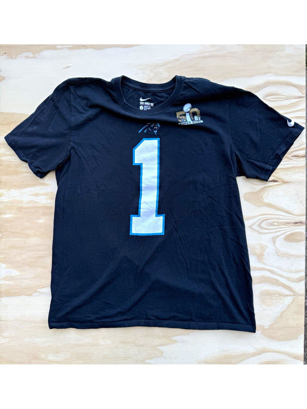 Nike NFL Carolina Panthers Mens L Cam Newton #1 Super Bowl Black Shirt